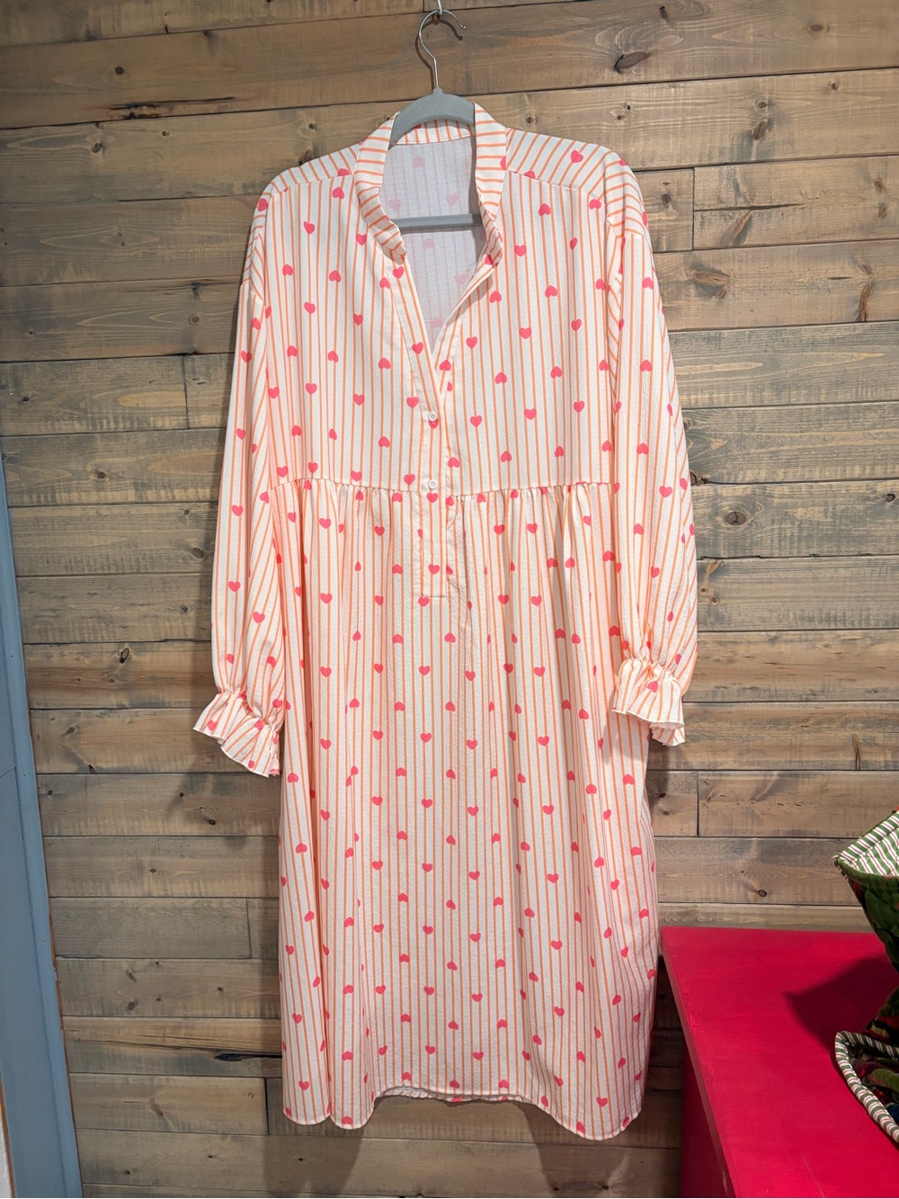 Women's Pink Heart-Print Button-Front Dress size 2XL